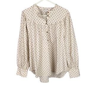 New Old Navy Embroidered Swiss Dot Blouse Button Popover